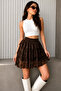 Women's Brown Lace Detailed Lined Mini Skirt