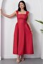 Red Women's Polka Dot Square Neck Midi Dress