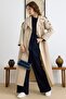 Unlined Long Trench Coat with Epaulet and Cape Detail Stone 6808 - 3