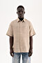 Men's Embroidered Muslin Cotton Oversize Shirt Beige