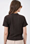 Women's Short Sleeve Scarf Knitted Blouse 981 - Brown - 7