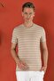Slim Fit Crew Neck Striped Cotton Beige T-Shirt Ts 851