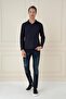 Men's Slim Fit Cotton Long Sleeve Polo Collar Navy Blue T-Shirt Ts 890 - 2