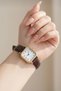 Women's Square Rectangle Brown Leather Cord Minimal Vintage New Season Gold Wristwatch - 5