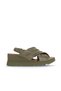 Khaki Leather Women's Wedge Heeled Sandals 01Wa0508