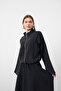 Black Women's Premium Tencel Fabric Skirt with Belt Detail and Flowy Textured Jacket Skirt Set - 4