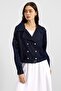 Linerless Denim Jacket with Bead Embroidery on the Sleeve Navy Blue 8283