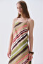 Women's Green Patterned Sleeveless Long Dress with Back Detail - 3