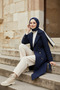 Navy Blue - 100% Cotton (120cm) Full-Fit Women's Hijab Trench Coat - 3
