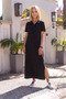 Women's Black Slit Full-Fit Polo Collar Short Sleeve Long Casual Comfortable Sports Dress 3525275