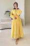 Buttoned Waist Gathered Dress - Yellow - 2