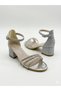 Girls' Silver Color Stone-Backed Comfortable Heelled Dress Shoes - 7