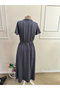 Women's short sleeve collared zippered ornament pocket detailed long viscose two thread dress - 6