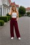 Burgundy Elastic Waist Pocket Palazzo Women's Trousers - 3