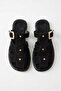 Black Women's Suede Caged Slippers - Buckle Gladiator Slippers