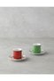 Vivy Porcelain 4 Piece Coffee Cup Set for 2 People 80 ml Burgundy-Green