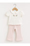 Baby Collar Floral Embroidered T-Shirt and Pants Set - 2