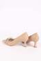 Women's Short Heeled Stone Bow Pointed Toe Evening Dress Shoes Skin Color - 5