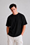 Men's Black Oversize Crew Neck 100% Cotton Plain Basic Summer T-shirt - 5
