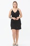Women's Large Size V-Neck Lycra Viscose Fabric Lace Satin Look Model Strap Nightgown Black - 3