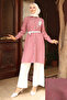 Striped Embroidery Detailed Suit Claret Red 19261