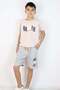 Boy's Shorts Set with Lettering Printed with Laces and Accessories, Ages 8-14, Beige - 2