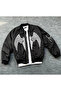 Full Zippered Long Sleeve Printed Bomber Jacket - Black - 4