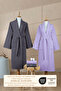 4 Piece Bathrobe Set 100% Cotton Certified, Dowry Family Bathrobe Set Anthracite - Lilac - 2