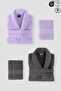 4 Piece Bathrobe Set 100% Cotton Certified, Dowry Family Bathrobe Set Anthracite - Lilac