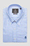 Luca Twill Cotton Comfort Fit Light Blue Button down Collar Men's Checkered Shirt - 4