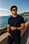 Men's Slim Fit Navy Blue Crew Neck Combed Cotton Casual Basic T-Shirt - 6
