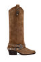 Women's Beige Thick Heeled Suede Leather Cowboy Boots 26Pfd207610