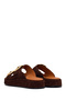 Women's Brown Double Buckle Thick Soled Suede Leather Slippers 26Pfd230210 - 7