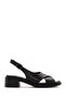 Women's Black Ankle Buckle Short Heeled Leather Sandals 26Sfd341418