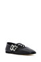 Women's Black Double Buckle Shoes, Stoned Leather Ballerinas 26Pfd140518 - 7