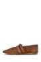 Women's Tan Double Buckle Shoes, Suede Leather Ballerinas 26Pfd140010 - 3