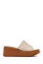 Women's Beige Wedge Heeled Leather Comfort Slippers 26Sfd340918