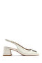 Women's Beige Ankle Buckle Open Back Short Thick Heeled Patent Leather Shoes 26Pfd180516