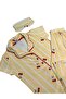 Girl's Cotton Milan Fabric Yellow Cherry Patterned Shirt Collar Buttoned Sleep Band Short Sleeve Pajama Set - 4