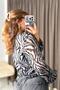 Zebra Pattern Buttoned Frilly Lace Detailed Special Design Blouse Smoked - 4