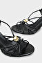 Women's Gold Buckle Detailed Thin Strap Heeled Sandals Limes Black - 3