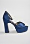 Navy Blue Satin Fabric Platform Heeled Women's Evening Dress Shoes M348202504 - 5