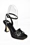 S569315704 Black Satin Fabric Thick Heeled Evening Dress Shoes - 8
