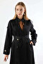 Asymmetrical Windbreaker Buttoned Trench Coat Black - 4