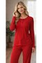 Women's Long Sleeve Lace Detailed Pajama Set Red – Comfortable Home Wear Set 89-142 - 2