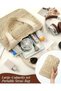 Beige Geometric Circular Patterned Double Thick Strap Snap Fastener Lined Inner Pocket Paper Rope Knitted Bohemian Natural Straw Bag Knitted Beach Seaside Shoulder Bag - 4