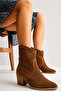 Westera Women's Tan Summer Cowboy Boots Perforated Suede Textured Thick Heeled Daily Stylish Boots - 7