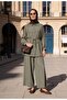Strawberry Linen Shirted Summer Women's Hijab Set - Comfortable Elegance with Pocketed Pants Green - 2