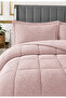 Carmen Double Bedspread Set 220X240Cm - Padded Quilted Flannel Fabric - Powder with 2 Pillowcases - 3