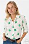 Women's White Green Clover Sleeve Folded Linen Shirt
